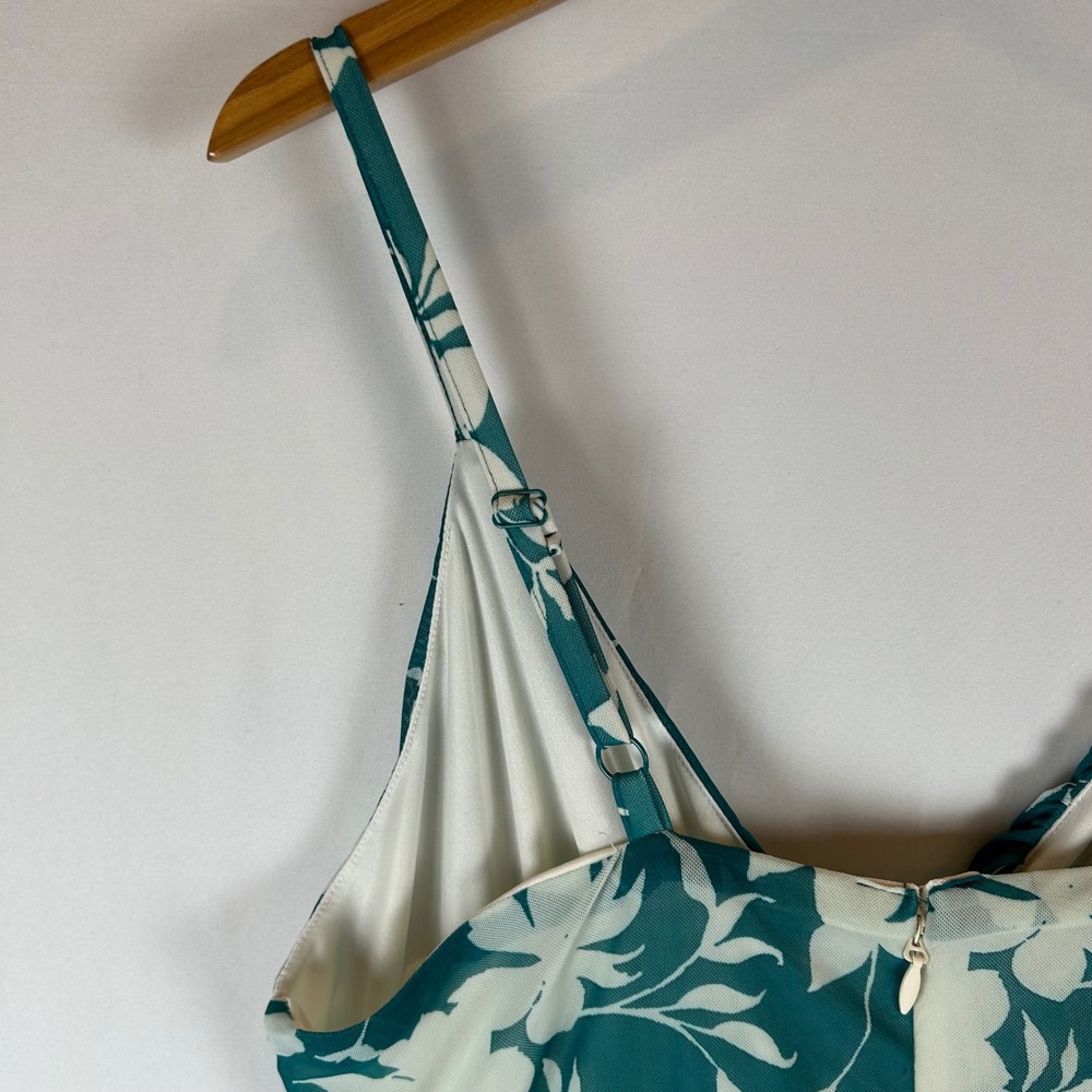 NEW Torrid Teal Shadow Floral Mesh Asymmetrical Ruffle Skater Midi Dress 2X - Picture 11 of 13